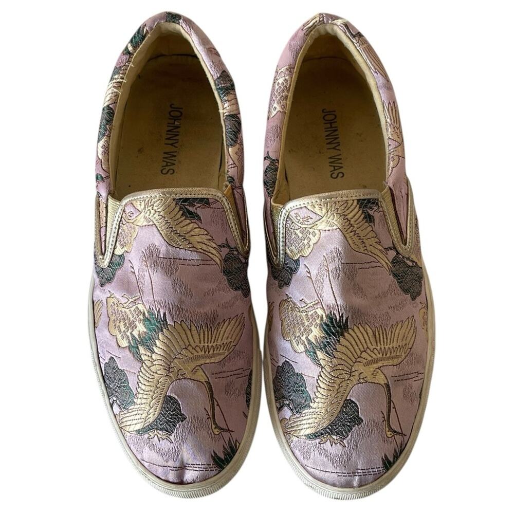 Johnny Was Blush Slip-On Shoes with Crane Pattern Size:7.5